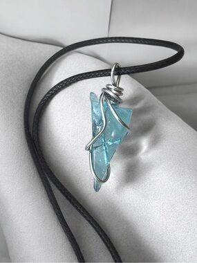 5 For $25💫Handcrafted Blue Sea Glass Pendant Necklace with Silver Wire Wrap